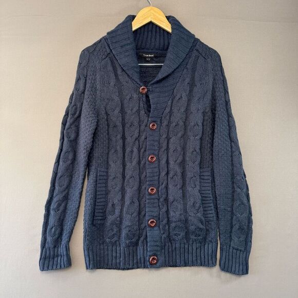 True Rock Men’s Button Up Cable Knit Wool Blend Sweater Size Small Blue Color - Picture 1 of 10